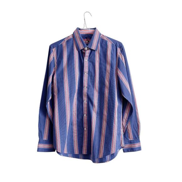 Robert Graham X Mens Long-Sleeve Button-Down Shirt Blue Red Size Large - Picture 1 of 9